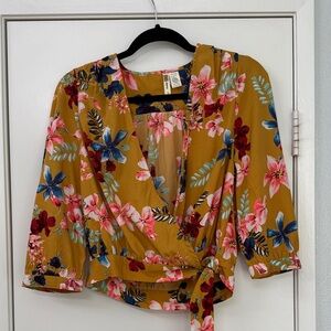 Japna Mustard Floral Wrap Blouse